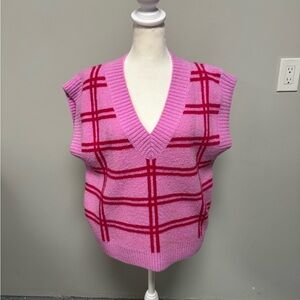 GREY LAB Pink and Red V-Neck Sweater Vest